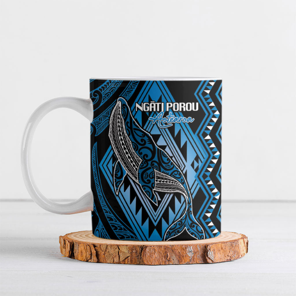 Aotearoa Iwi Ngati Porou Personalised Ceramic Mug NZ Maori Humpback Whale Taniko Motifs