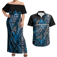 Aotearoa Iwi Ngati Porou Personalised Couples Matching Off Shoulder Maxi Dress and Hawaiian Shirt NZ Maori Humpback Whale Taniko Motifs