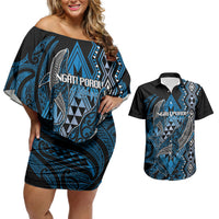 Aotearoa Iwi Ngati Porou Personalised Couples Matching Off Shoulder Short Dress and Hawaiian Shirt NZ Maori Humpback Whale Taniko Motifs
