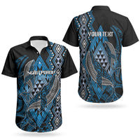 Aotearoa Iwi Ngati Porou Personalised Couples Matching Off The Shoulder Long Sleeve Dress and Hawaiian Shirt NZ Maori Humpback Whale Taniko Motifs