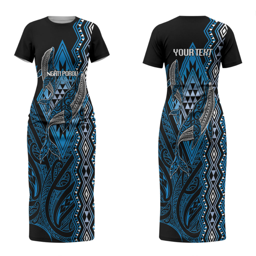 Aotearoa Iwi Ngati Porou Personalised Couples Matching Short Sleeve Bodycon Dress and Hawaiian Shirt NZ Maori Humpback Whale Taniko Motifs