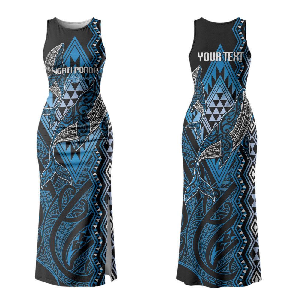 Aotearoa Iwi Ngati Porou Personalised Couples Matching Tank Maxi Dress and Long Sleeve Button Shirt NZ Maori Humpback Whale Taniko Motifs