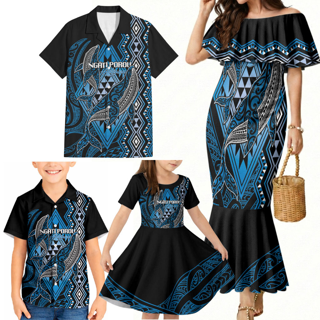Aotearoa Iwi Ngati Porou Personalised Family Matching Mermaid Dress and Hawaiian Shirt NZ Maori Humpback Whale Taniko Motifs LT14 - Polynesian Pride