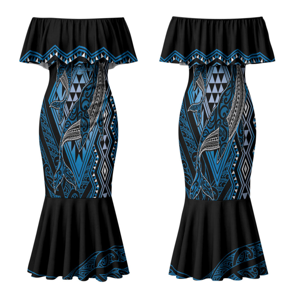 Aotearoa Iwi Ngati Porou Personalised Family Matching Mermaid Dress and Hawaiian Shirt NZ Maori Humpback Whale Taniko Motifs