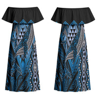 Aotearoa Iwi Ngati Porou Personalised Family Matching Off Shoulder Maxi Dress and Hawaiian Shirt NZ Maori Humpback Whale Taniko Motifs