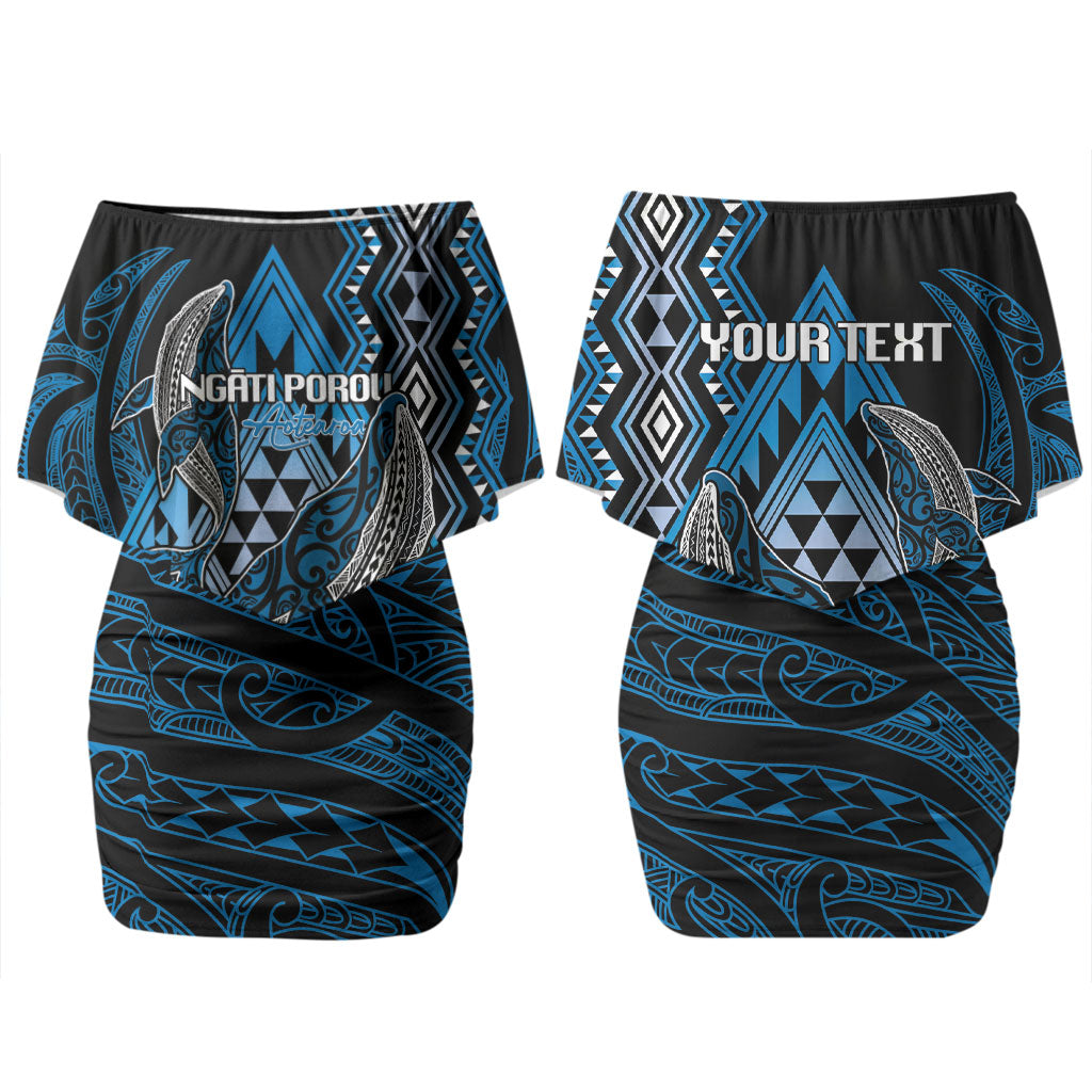 Aotearoa Iwi Ngati Porou Personalised Family Matching Off Shoulder Short Dress and Hawaiian Shirt NZ Maori Humpback Whale Taniko Motifs