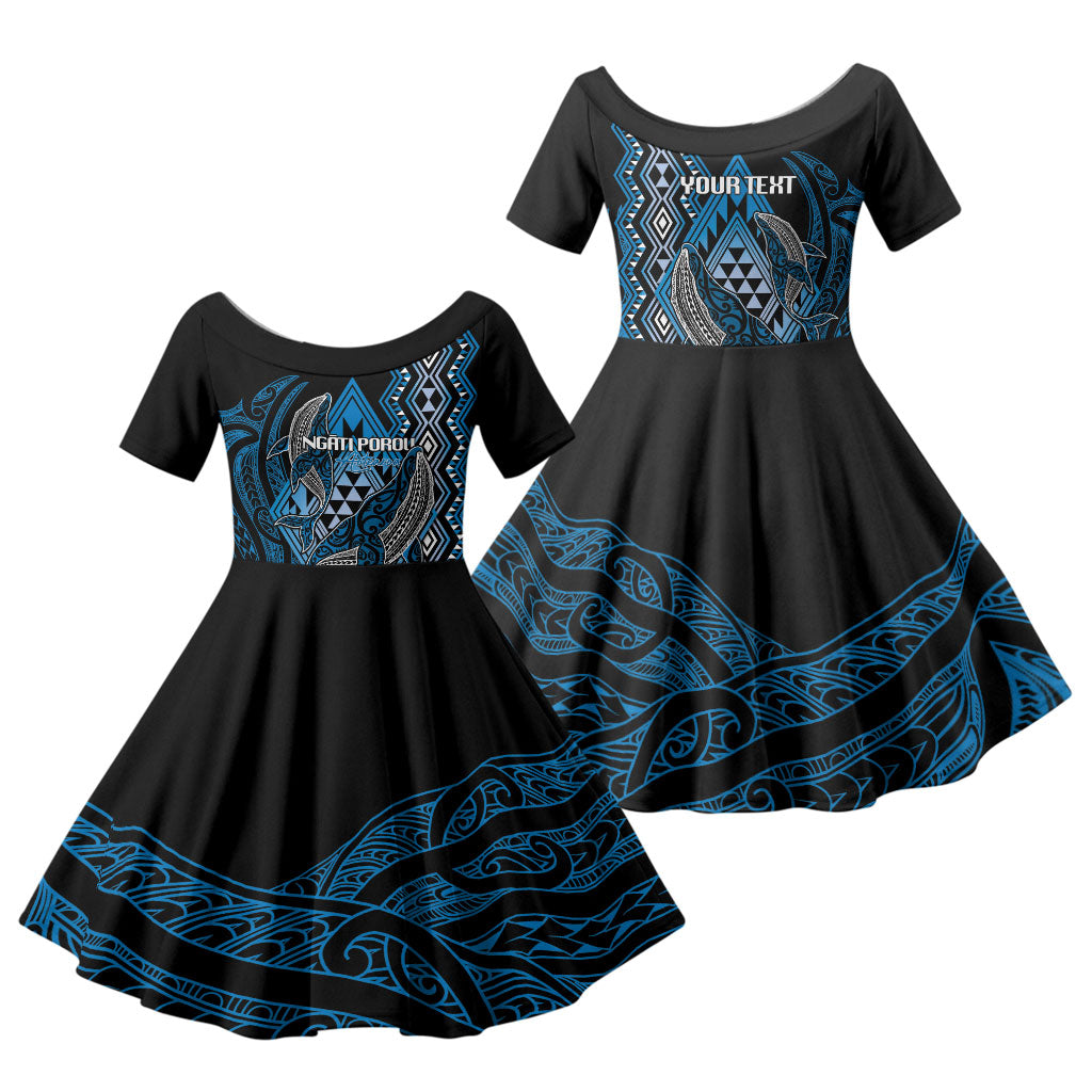 Aotearoa Iwi Ngati Porou Personalised Family Matching Off Shoulder Short Dress and Hawaiian Shirt NZ Maori Humpback Whale Taniko Motifs