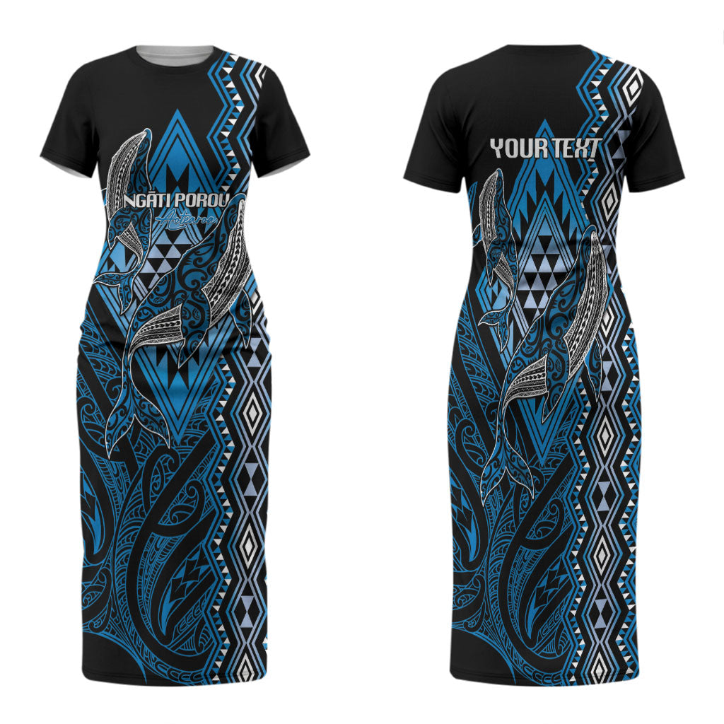 Aotearoa Iwi Ngati Porou Personalised Family Matching Short Sleeve Bodycon Dress and Hawaiian Shirt NZ Maori Humpback Whale Taniko Motifs