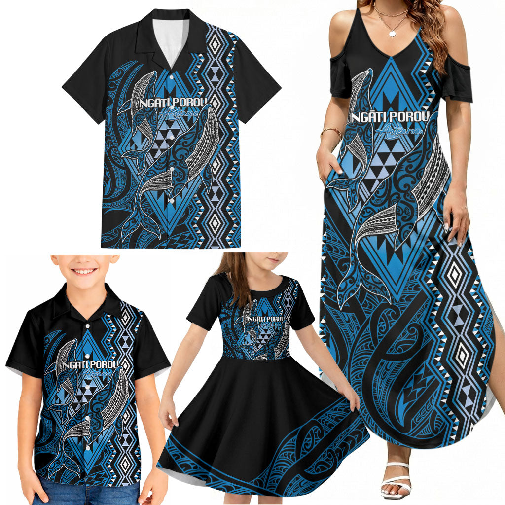 Aotearoa Iwi Ngati Porou Personalised Family Matching Summer Maxi Dress and Hawaiian Shirt NZ Maori Humpback Whale Taniko Motifs LT14 - Polynesian Pride