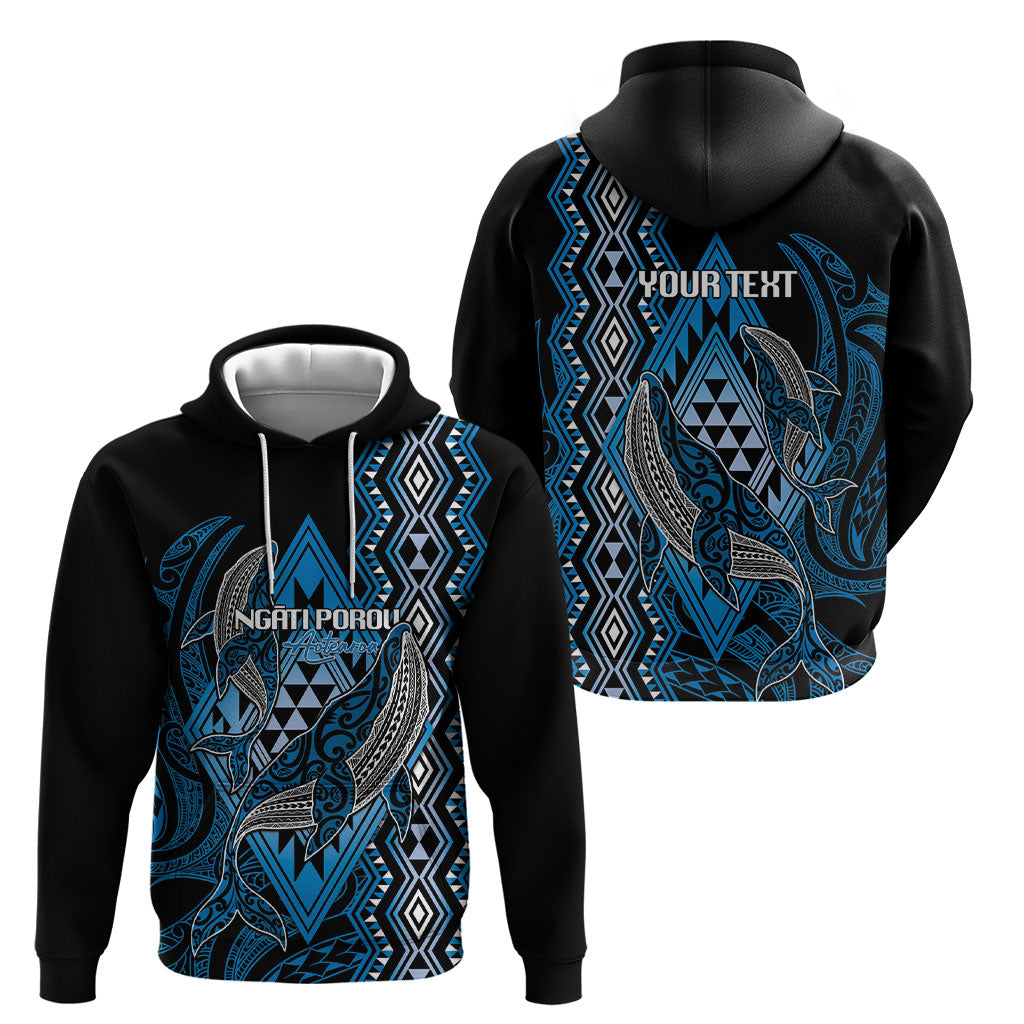 Aotearoa Iwi Ngati Porou Personalised Hoodie NZ Maori Humpback Whale Taniko Motifs