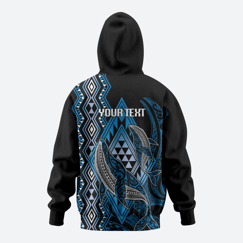 Aotearoa Iwi Ngati Porou Personalised Hoodie NZ Maori Humpback Whale Taniko Motifs