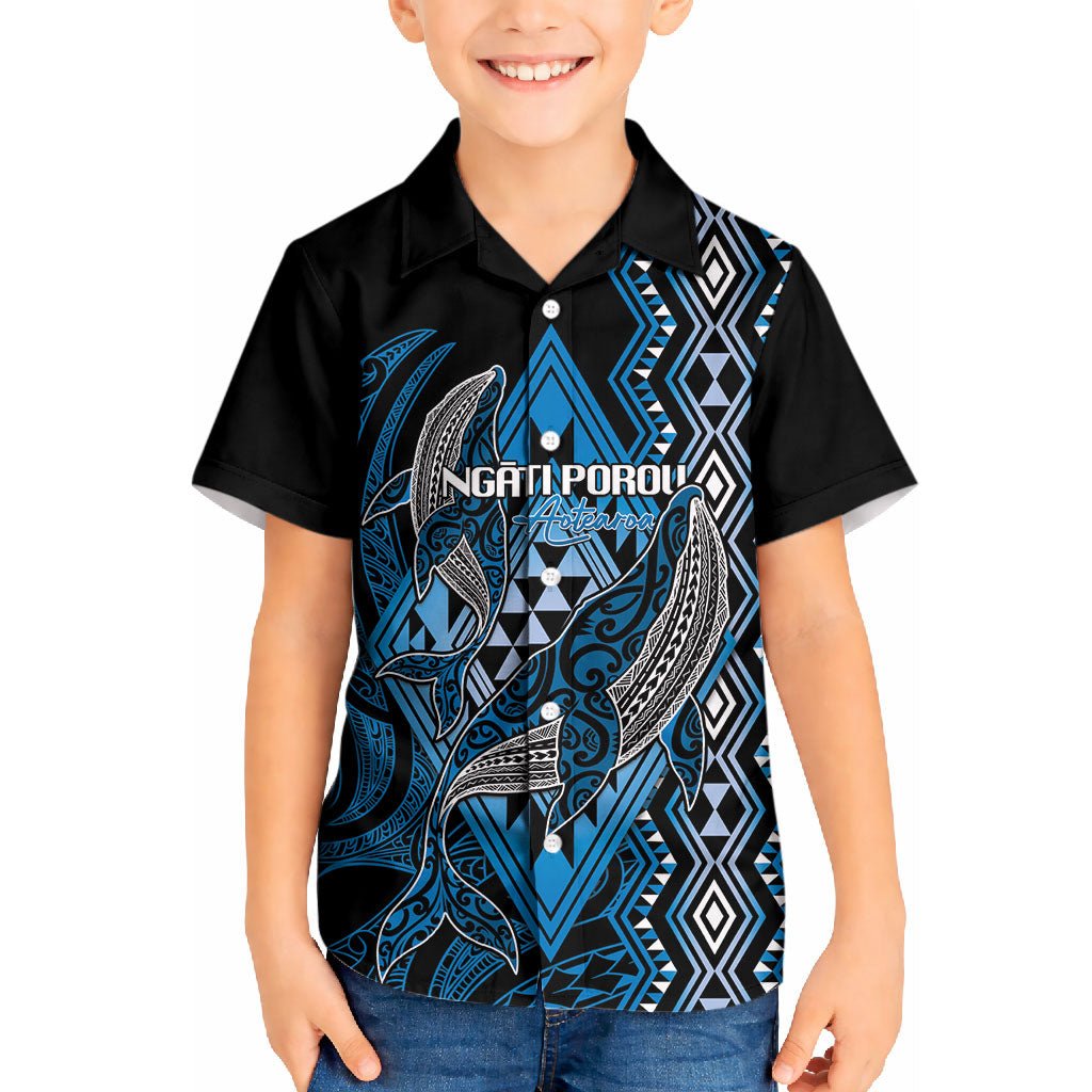 Aotearoa Iwi Ngati Porou Personalised Kid Hawaiian Shirt NZ Maori Humpback Whale Taniko Motifs