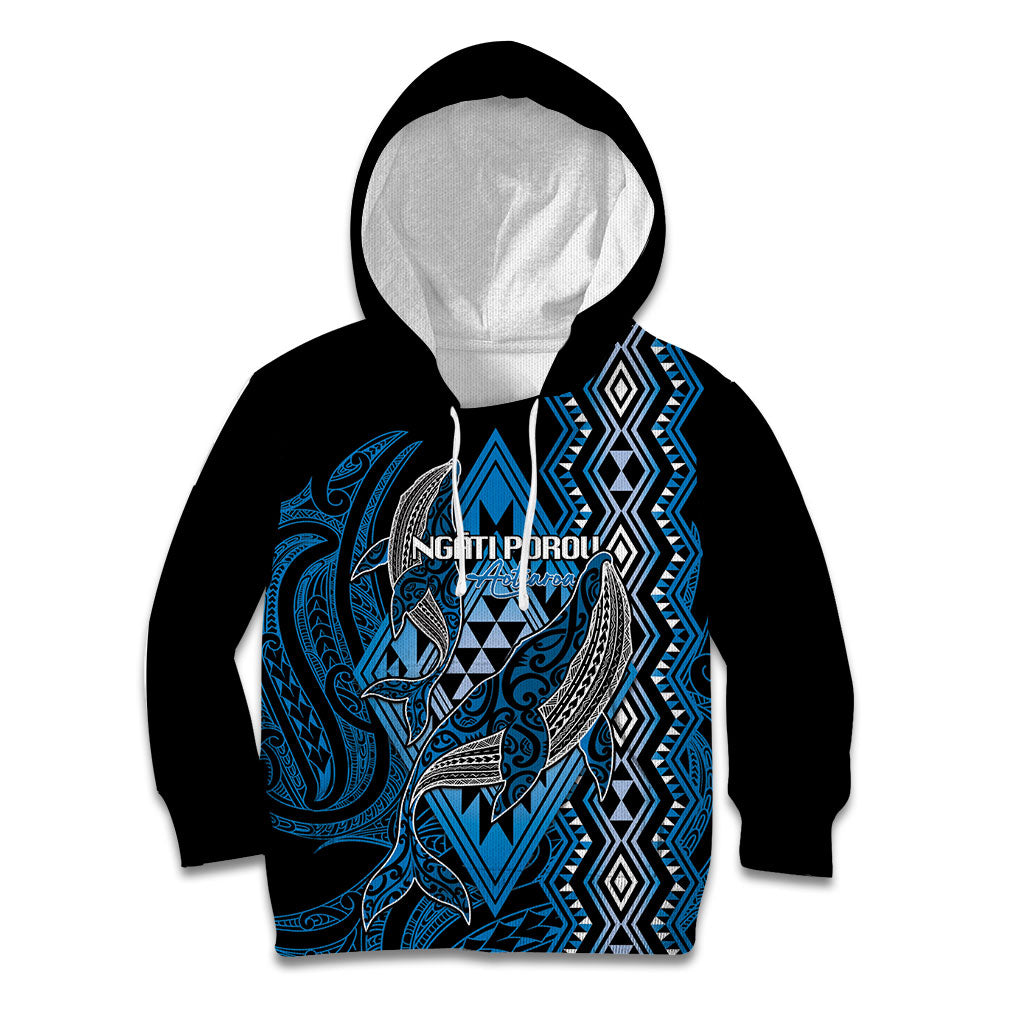 Aotearoa Iwi Ngati Porou Personalised Kid Hoodie NZ Maori Humpback Whale Taniko Motifs