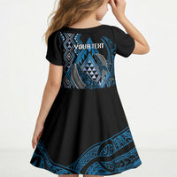 Aotearoa Iwi Ngati Porou Personalised Kid Short Sleeve Dress NZ Maori Humpback Whale Taniko Motifs
