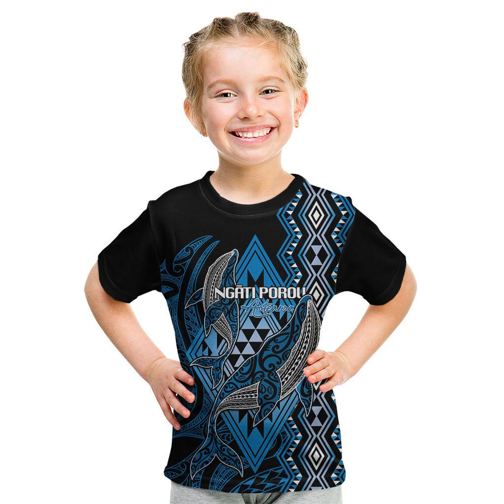 Aotearoa Iwi Ngati Porou Personalised Kid T Shirt NZ Maori Humpback Whale Taniko Motifs