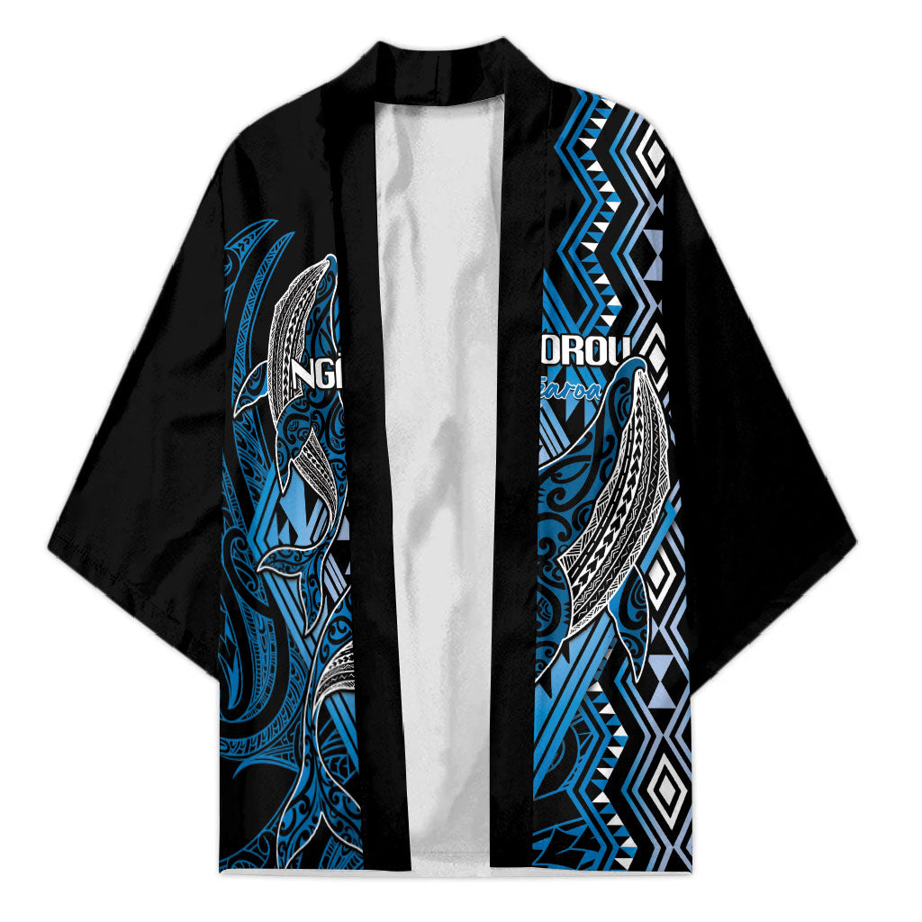 Aotearoa Iwi Ngati Porou Personalised Kimono NZ Maori Humpback Whale Taniko Motifs LT14 Unisex Blue - Polynesian Pride