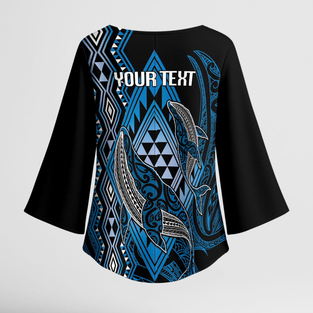 Aotearoa Iwi Ngati Porou Personalised Kimono Sleeve Blouse NZ Maori Humpback Whale Taniko Motifs