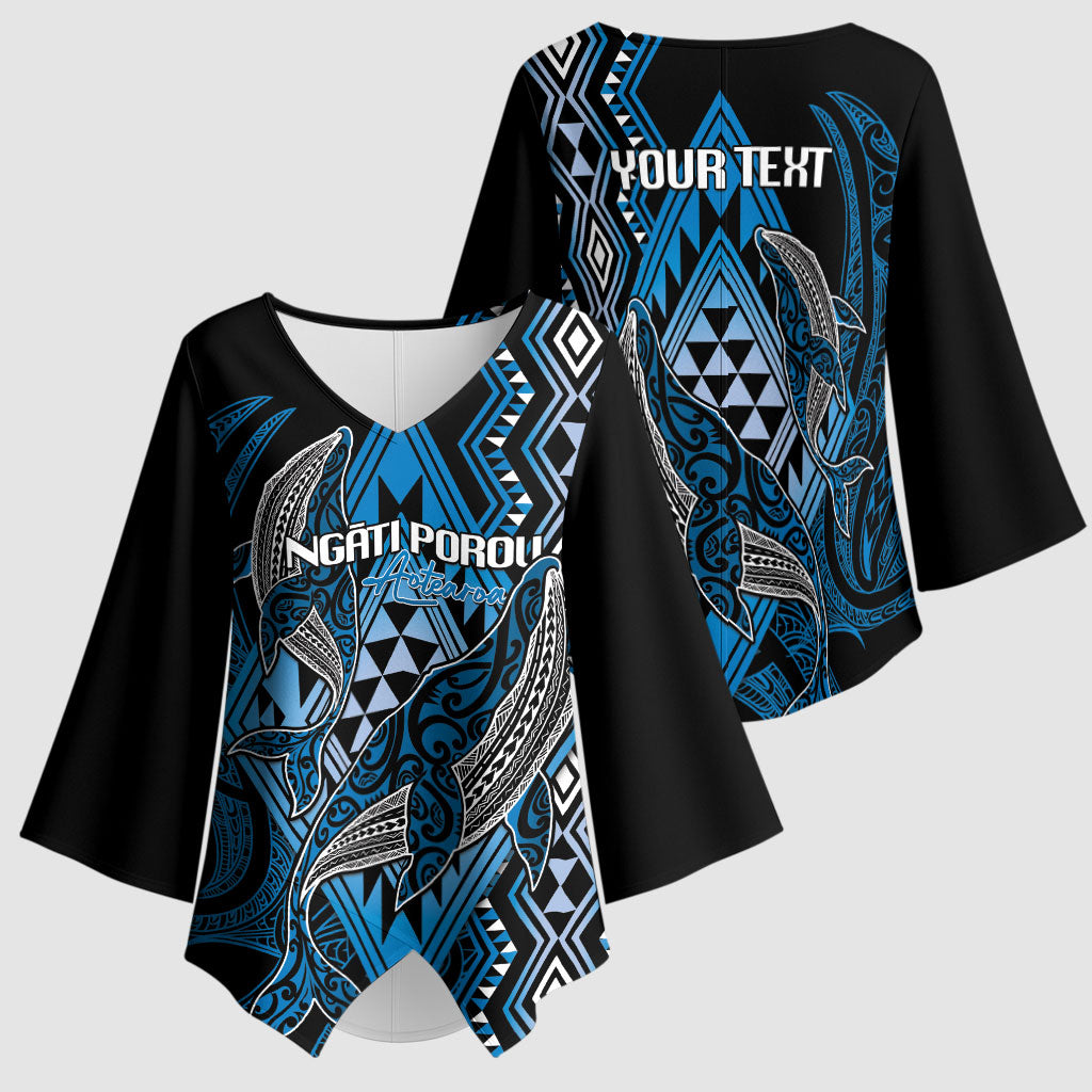 Aotearoa Iwi Ngati Porou Personalised Kimono Sleeve Blouse NZ Maori Humpback Whale Taniko Motifs