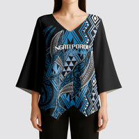 Aotearoa Iwi Ngati Porou Personalised Kimono Sleeve Blouse NZ Maori Humpback Whale Taniko Motifs