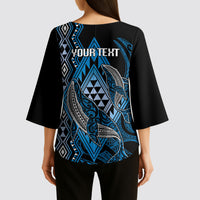 Aotearoa Iwi Ngati Porou Personalised Kimono Sleeve Blouse NZ Maori Humpback Whale Taniko Motifs