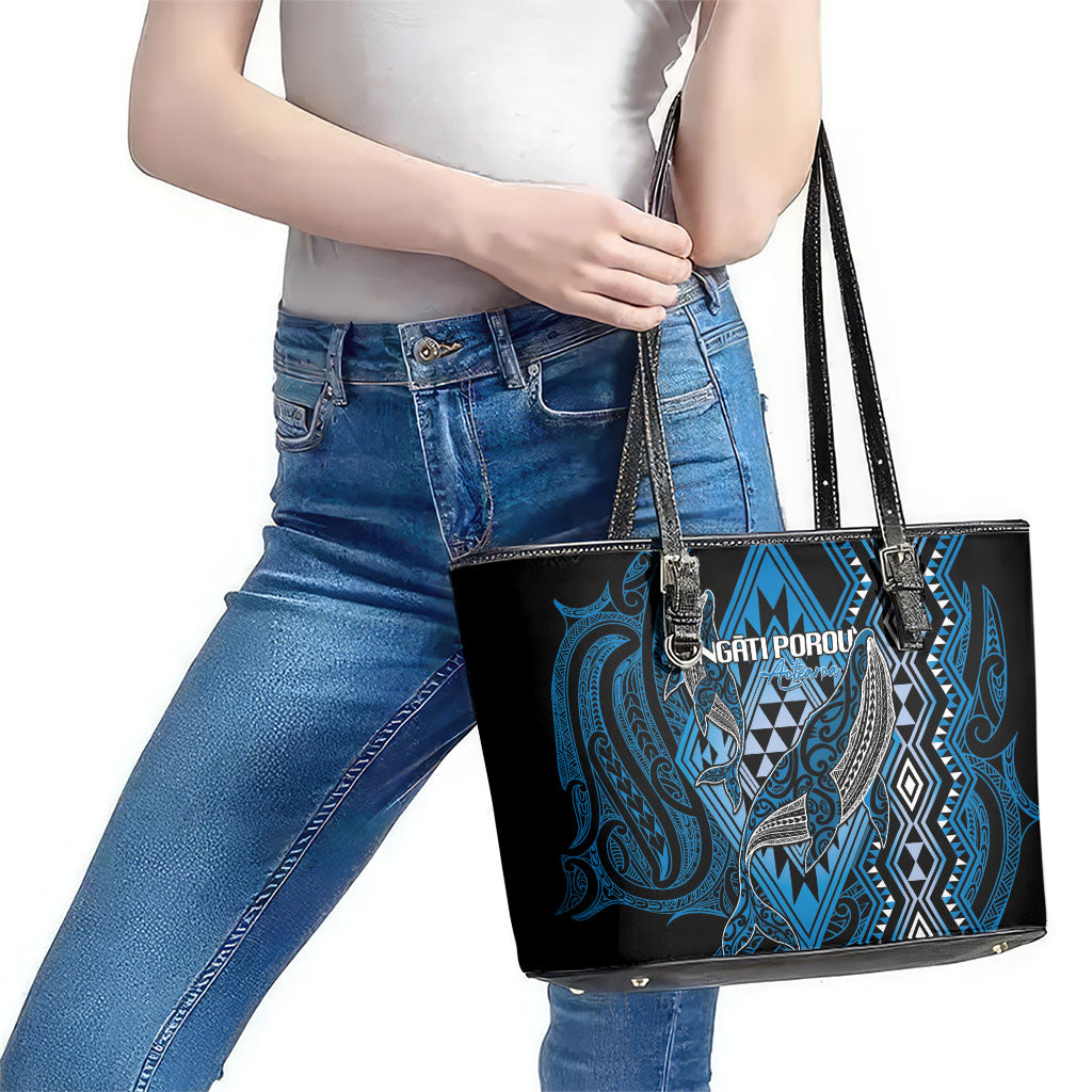 Aotearoa Iwi Ngati Porou Leather Tote Bag NZ Maori Humpback Whale Taniko Motifs
