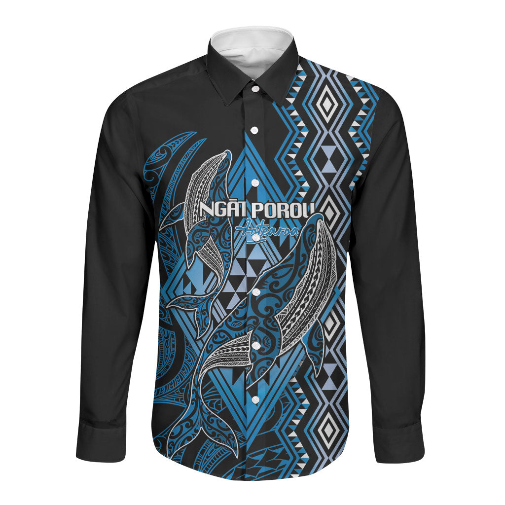 Aotearoa Iwi Ngati Porou Personalised Long Sleeve Button Shirt NZ Maori Humpback Whale Taniko Motifs