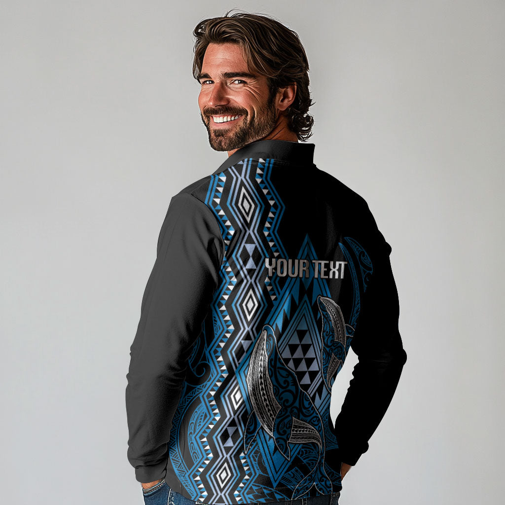 Aotearoa Iwi Ngati Porou Personalised Long Sleeve Polo Shirt NZ Maori Humpback Whale Taniko Motifs