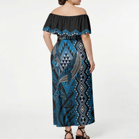 Aotearoa Iwi Ngati Porou Personalised Off Shoulder Maxi Dress NZ Maori Humpback Whale Taniko Motifs