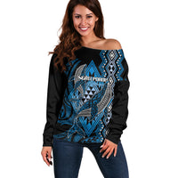 Aotearoa Iwi Ngati Porou Personalised Off Shoulder Sweater NZ Maori Humpback Whale Taniko Motifs