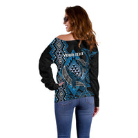 Aotearoa Iwi Ngati Porou Personalised Off Shoulder Sweater NZ Maori Humpback Whale Taniko Motifs
