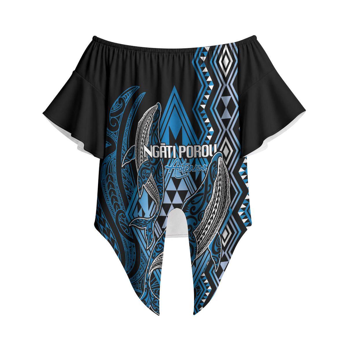 Aotearoa Iwi Ngati Porou Personalised Off Shoulder Wrap Waist Top NZ Maori Humpback Whale Taniko Motifs