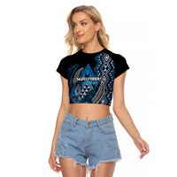 Aotearoa Iwi Ngati Porou Personalised Raglan Cropped T Shirt NZ Maori Humpback Whale Taniko Motifs
