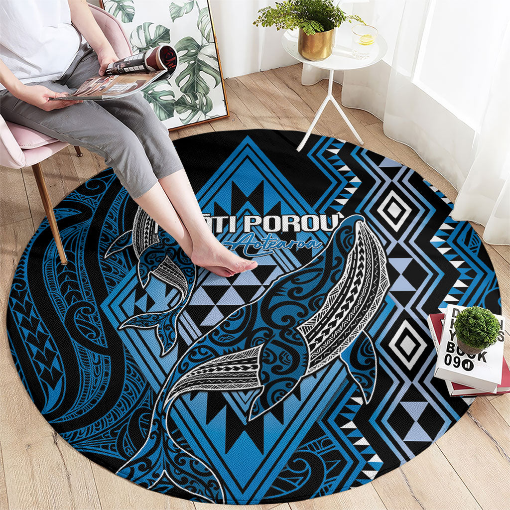 Aotearoa Iwi Ngati Porou Round Carpet NZ Maori Humpback Whale Taniko Motifs