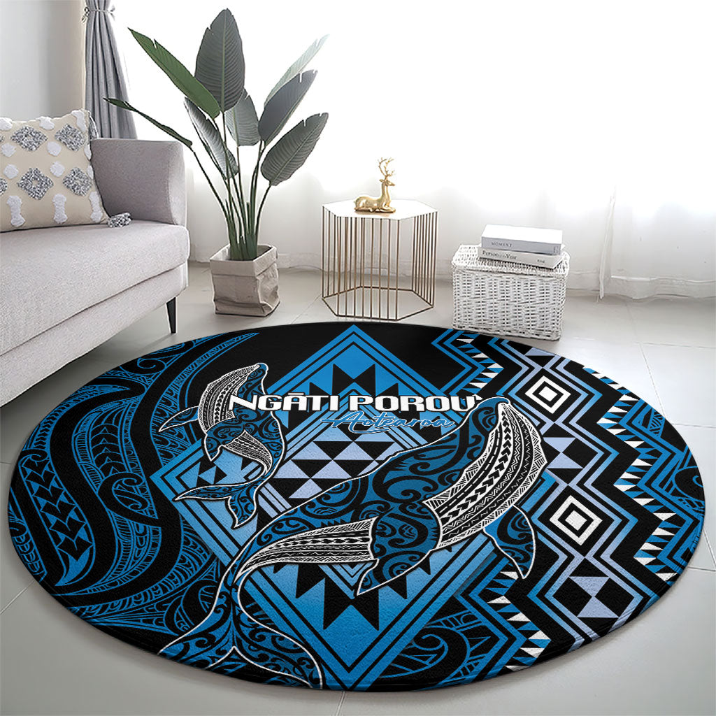 Aotearoa Iwi Ngati Porou Round Carpet NZ Maori Humpback Whale Taniko Motifs