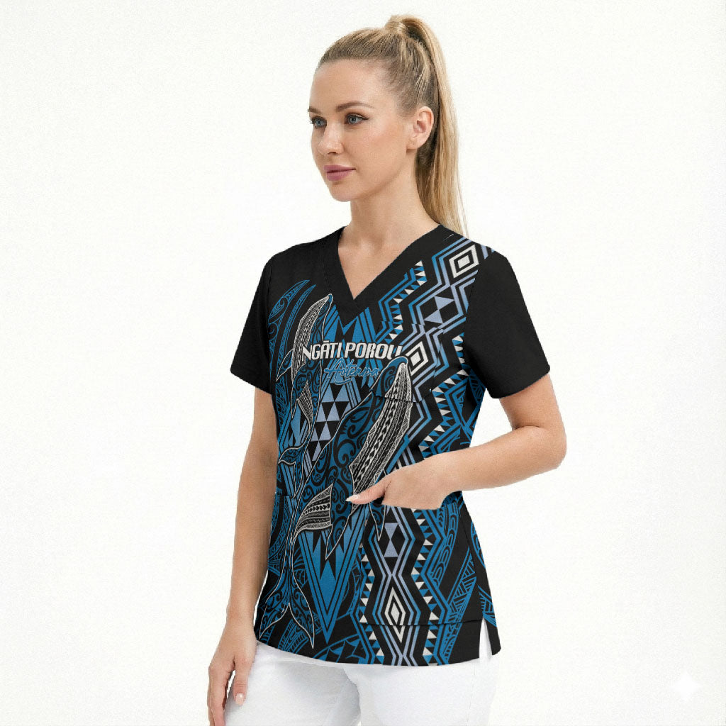 Aotearoa Iwi Ngati Porou Personalised Scrub Top NZ Maori Humpback Whale Taniko Motifs