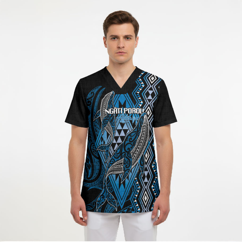 Aotearoa Iwi Ngati Porou Personalised Scrub Top NZ Maori Humpback Whale Taniko Motifs