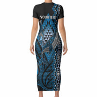 Aotearoa Iwi Ngati Porou Personalised Short Sleeve Bodycon Dress NZ Maori Humpback Whale Taniko Motifs
