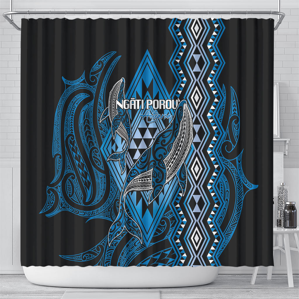 Aotearoa Iwi Ngati Porou Shower Curtain NZ Maori Humpback Whale Taniko Motifs