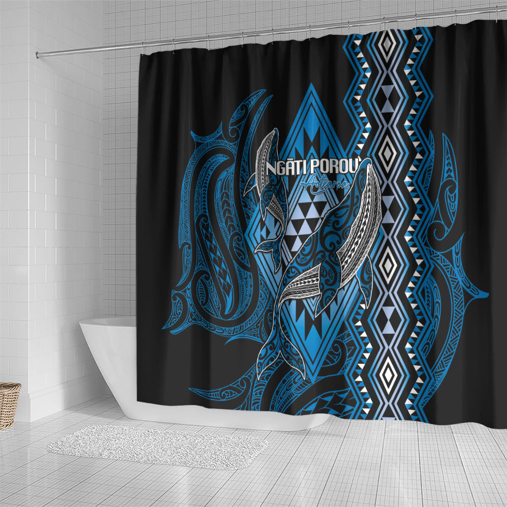 Aotearoa Iwi Ngati Porou Shower Curtain NZ Maori Humpback Whale Taniko Motifs