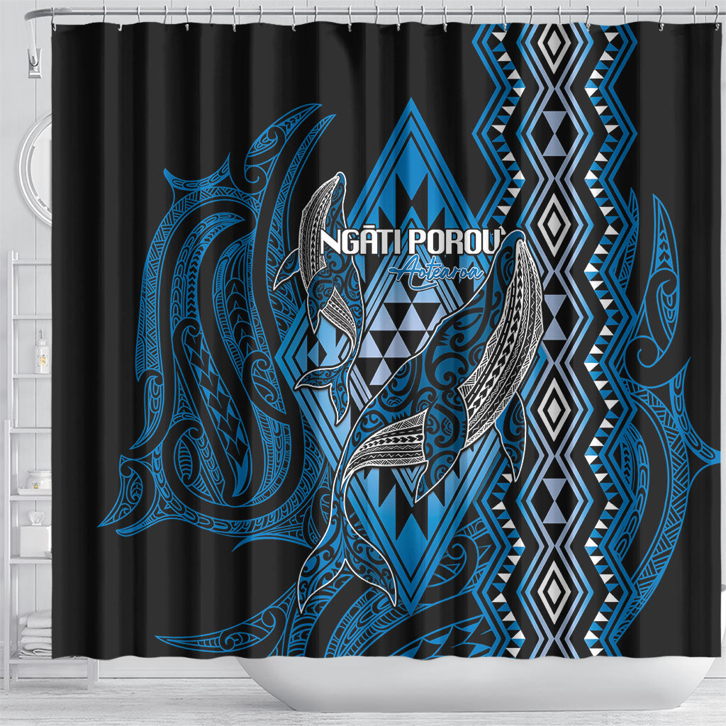 Aotearoa Iwi Ngati Porou Shower Curtain NZ Maori Humpback Whale Taniko Motifs