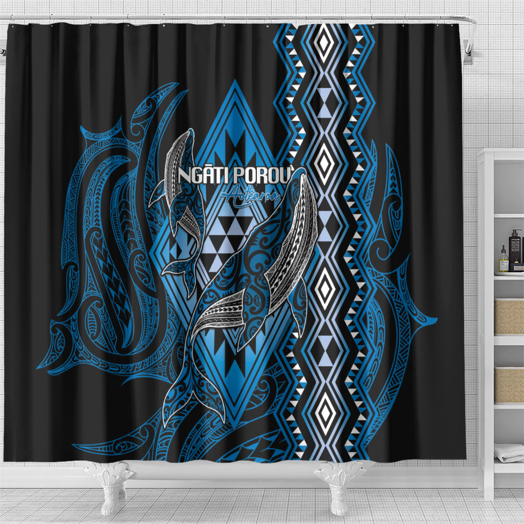 Aotearoa Iwi Ngati Porou Shower Curtain NZ Maori Humpback Whale Taniko Motifs
