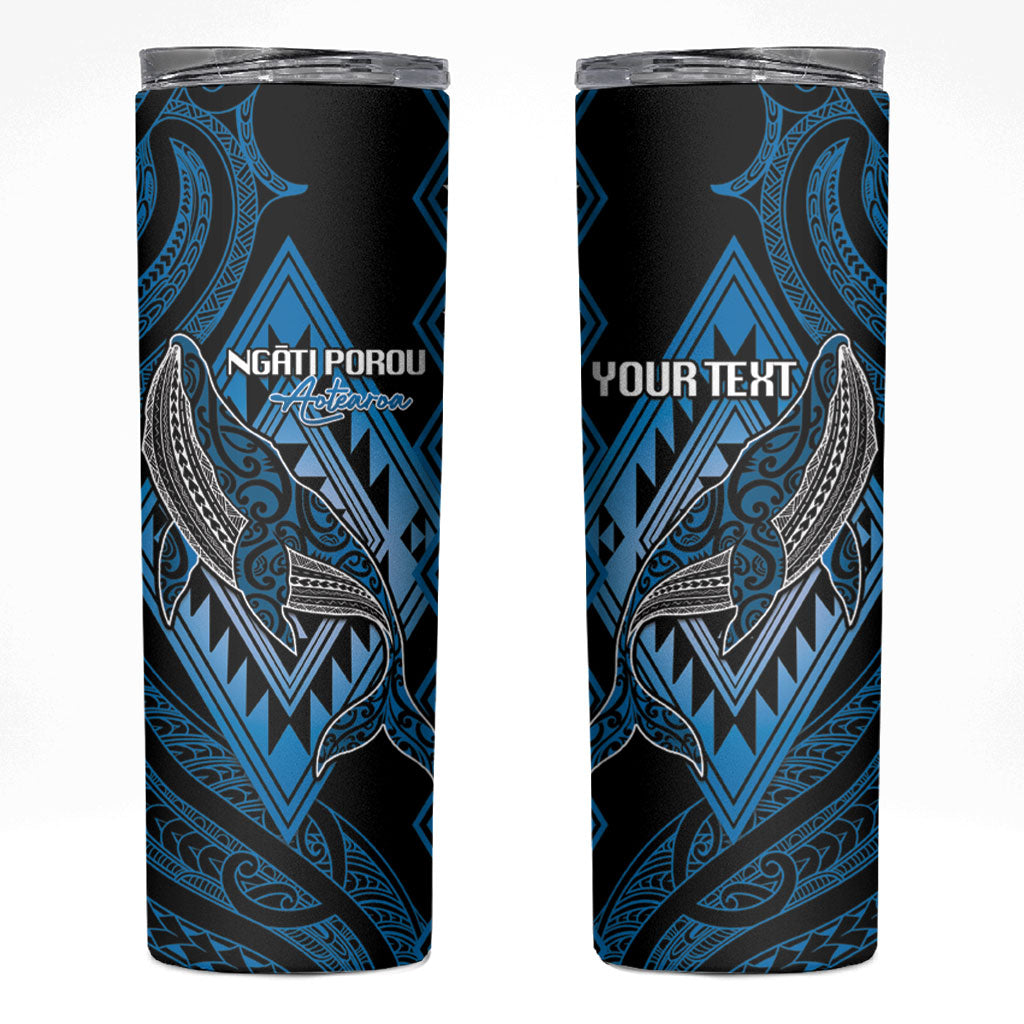Aotearoa Iwi Ngati Porou Personalised Skinny Tumbler NZ Maori Humpback Whale Taniko Motifs