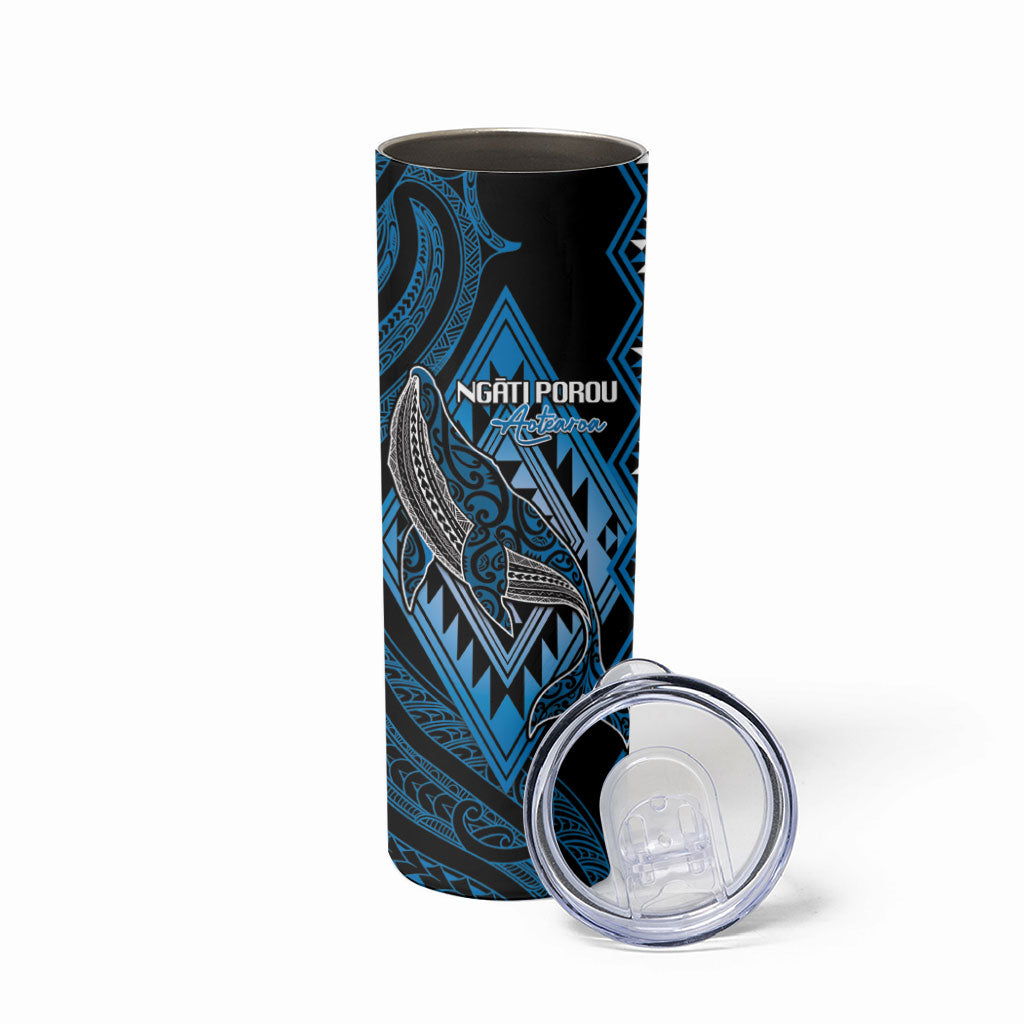 Aotearoa Iwi Ngati Porou Personalised Skinny Tumbler NZ Maori Humpback Whale Taniko Motifs