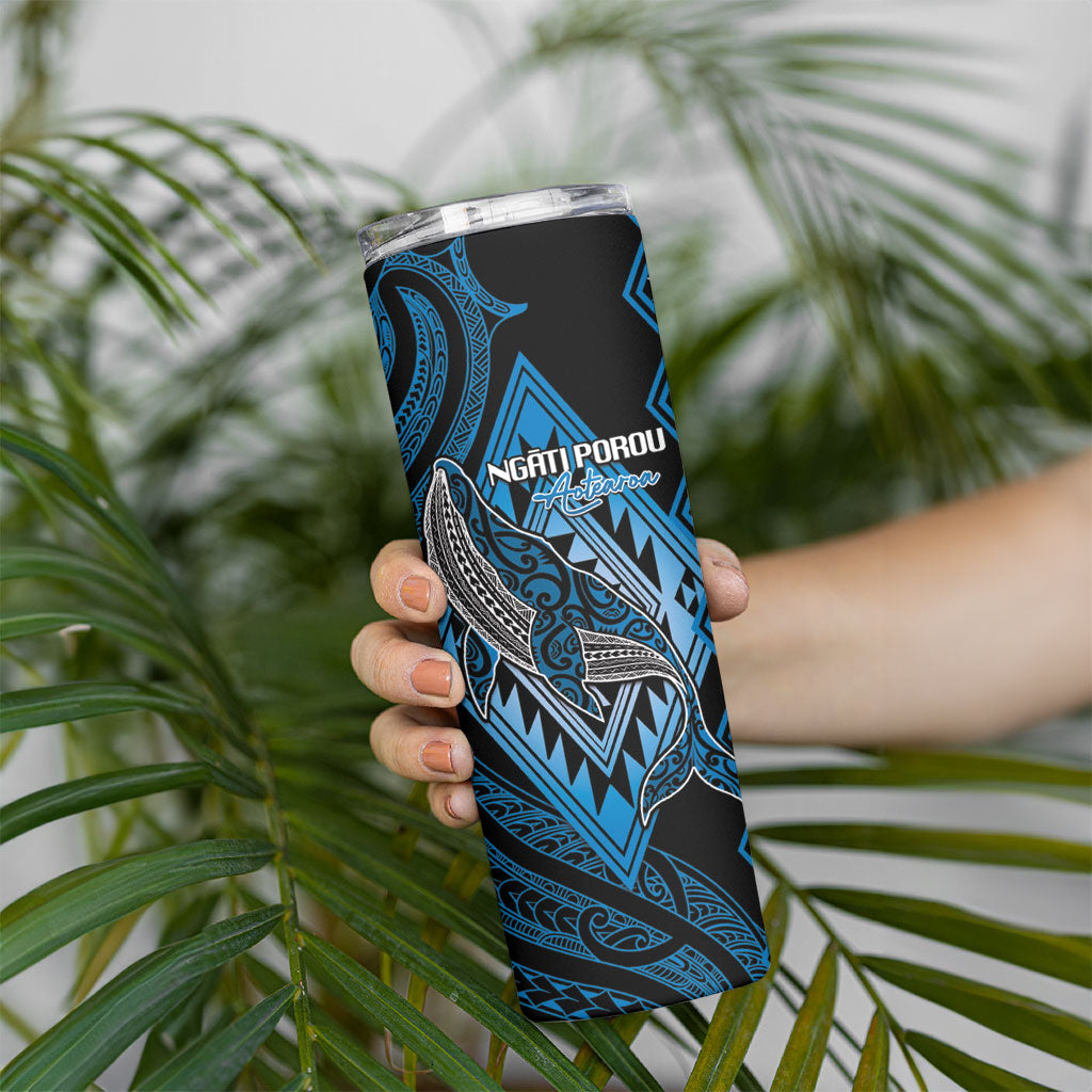 Aotearoa Iwi Ngati Porou Personalised Skinny Tumbler NZ Maori Humpback Whale Taniko Motifs