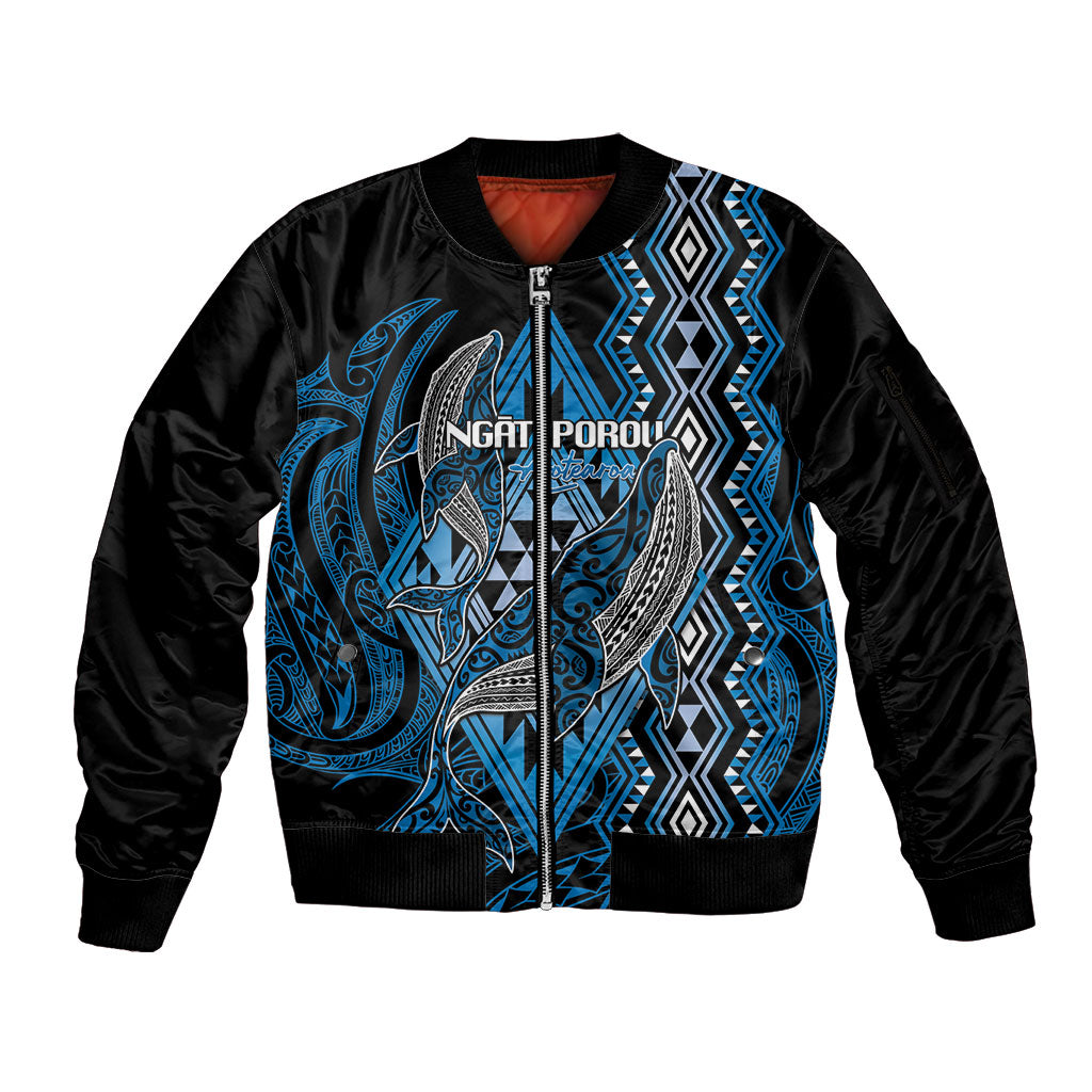 Aotearoa Iwi Ngati Porou Personalised Sleeve Zip Bomber Jacket NZ Maori Humpback Whale Taniko Motifs