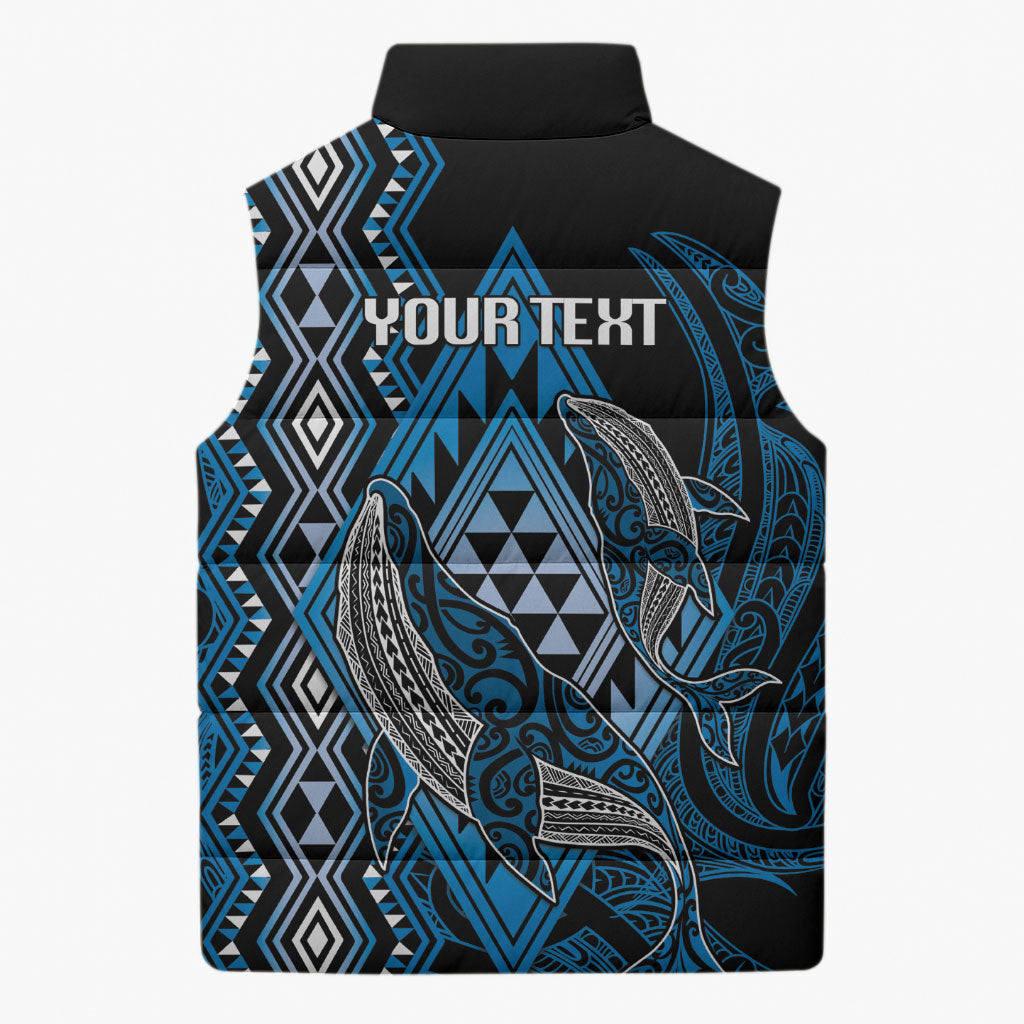 Aotearoa Iwi Ngati Porou Personalised Sleeveless Puffer Jacket NZ Maori Humpback Whale Taniko Motifs