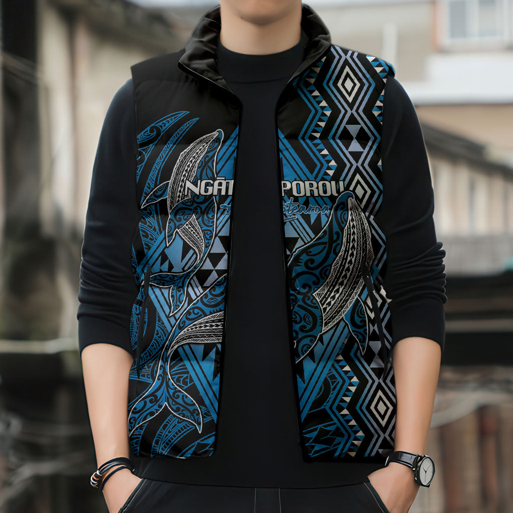 Aotearoa Iwi Ngati Porou Personalised Sleeveless Puffer Jacket NZ Maori Humpback Whale Taniko Motifs