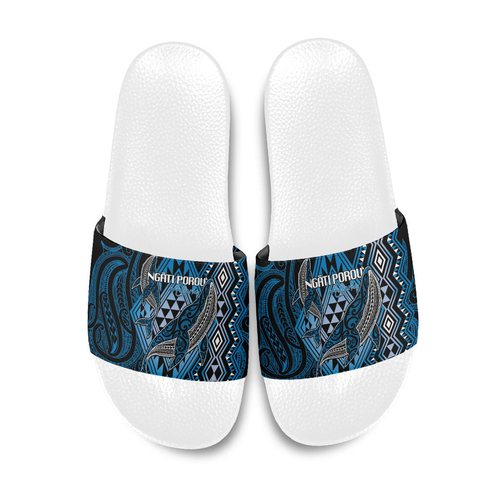 Aotearoa Iwi Ngati Porou Slide Sandals NZ Maori Humpback Whale Taniko Motifs