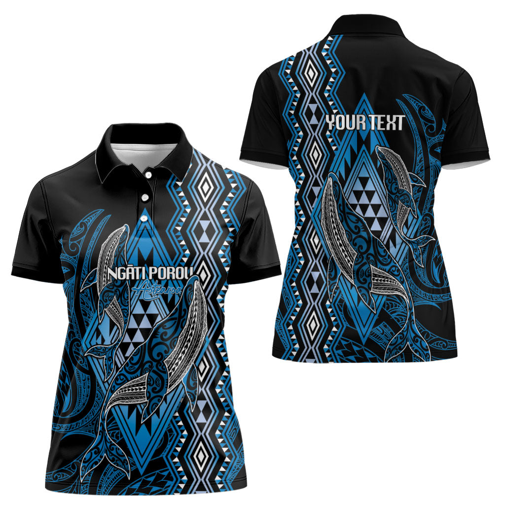 Aotearoa Iwi Ngati Porou Personalised Women Polo Shirt NZ Maori Humpback Whale Taniko Motifs