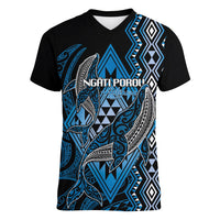 Aotearoa Iwi Ngati Porou Personalised Women V-Neck T-Shirt NZ Maori Humpback Whale Taniko Motifs